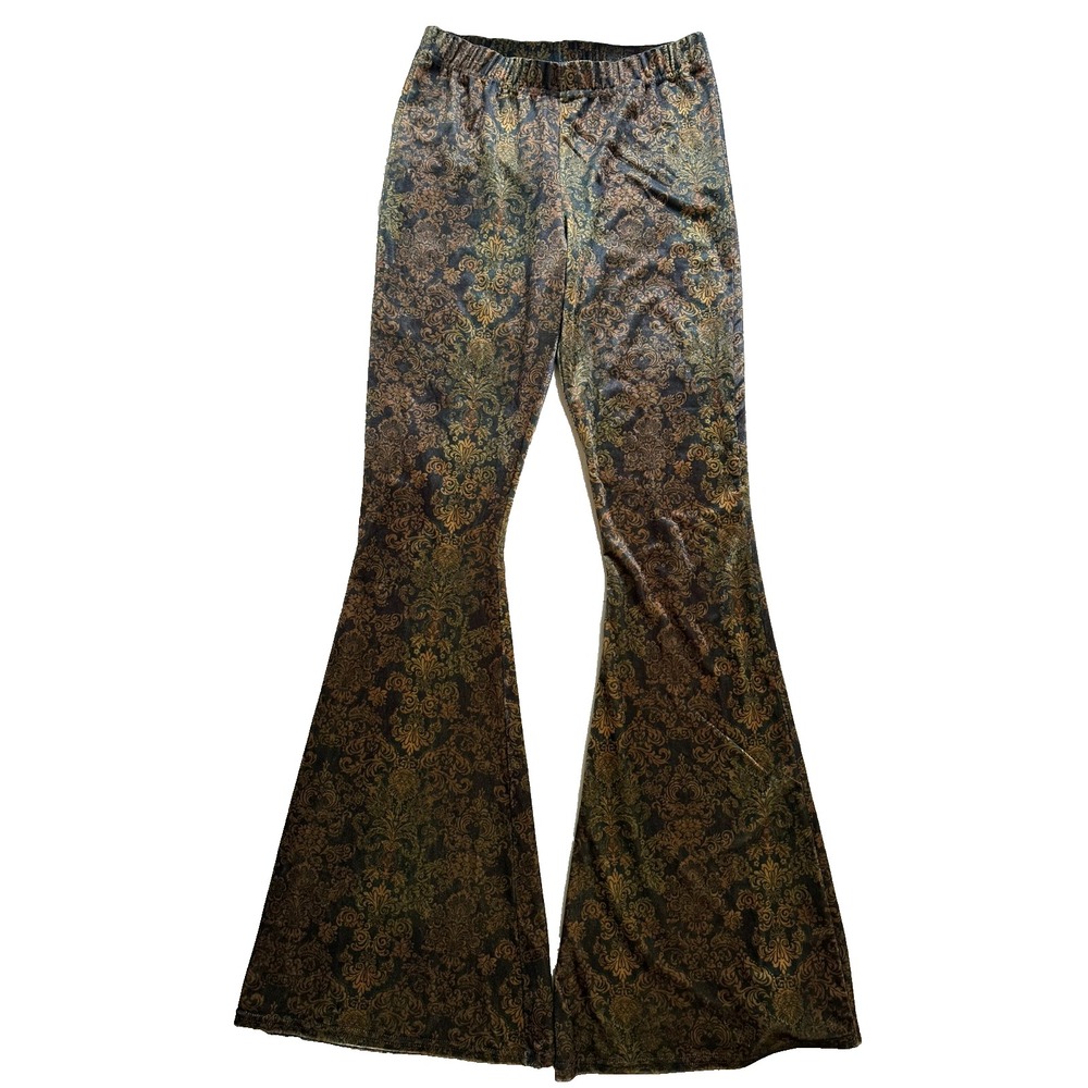 Urban Outfitters Velour Flares Retro 70s Dark Academia Poet Brocade Print S